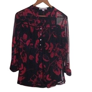 Juniper + Lime Chic Black and Red Floral Blouse Size L